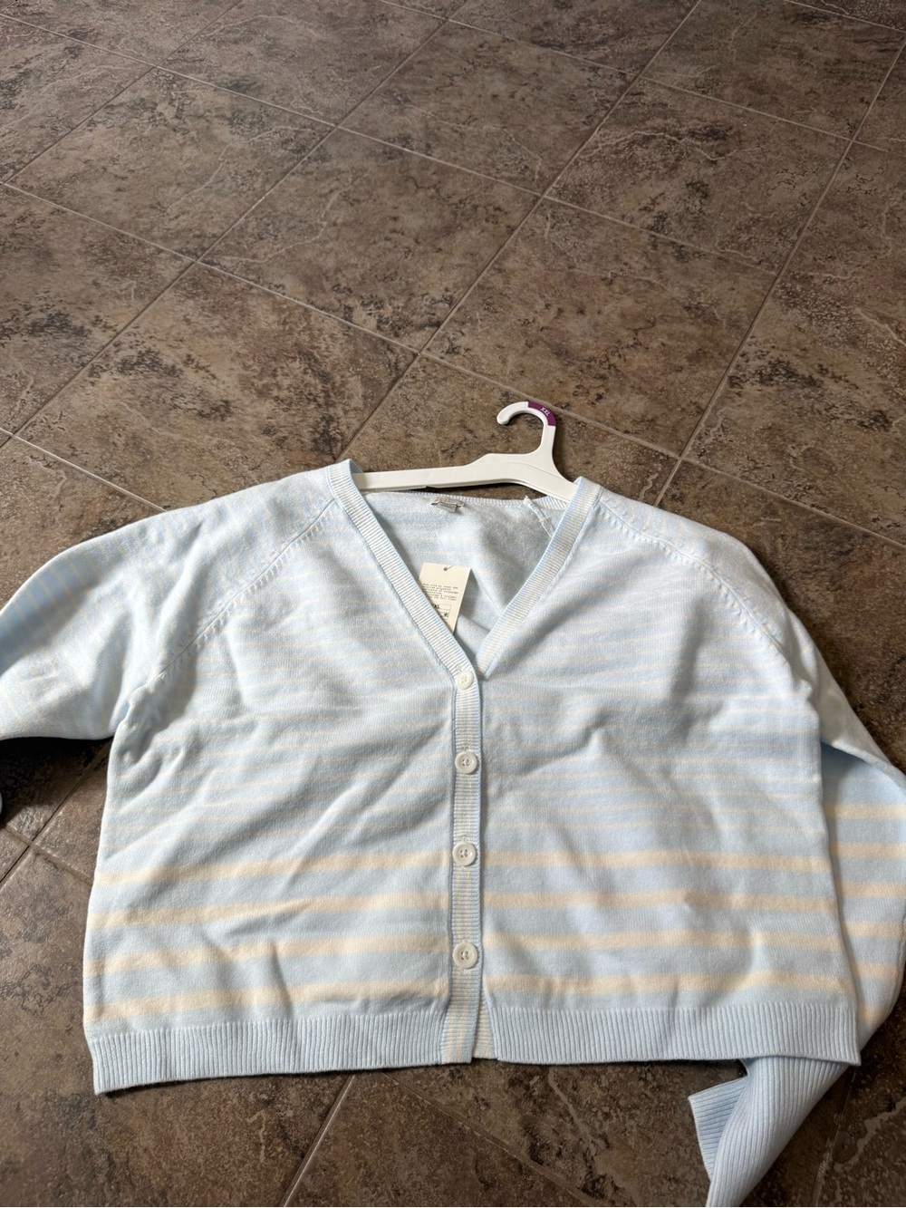 a new day Light Blue & Cream Striped V-Neck Button Cardigan